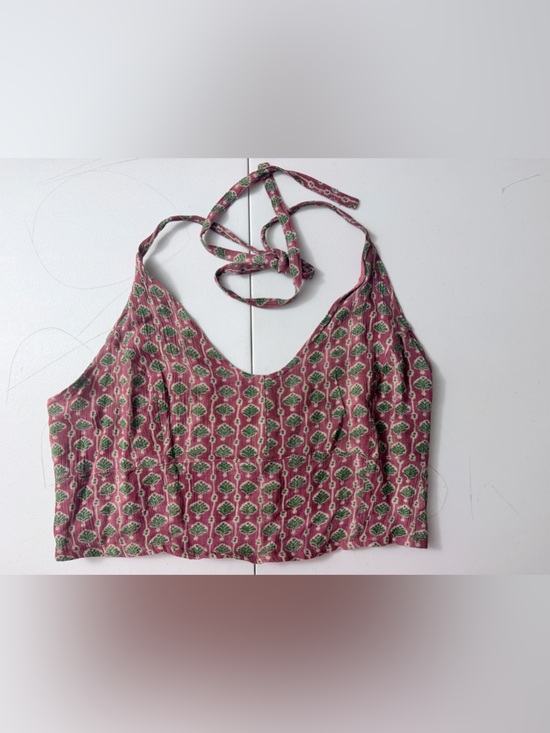 Free People Tops - Free People Pink Floral Halter Crop Top Boho Festival Smocked Open Back Tank S